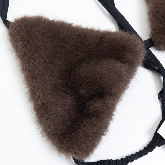 Zara Studio Faux Fur Triangle Bra Brown - Picture 4 of 9